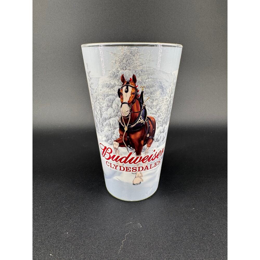 Vintage Budweiser Clydesdales Single Horse Winter Beer Pint Glass 1999